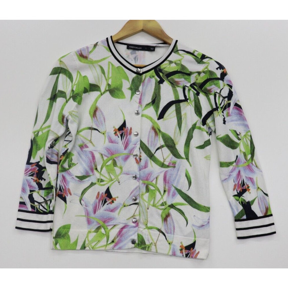 Stunning KAREN MILLEN Floral Lily Sporty Soft Button Front Cardigan US L - Picture 1 of 13